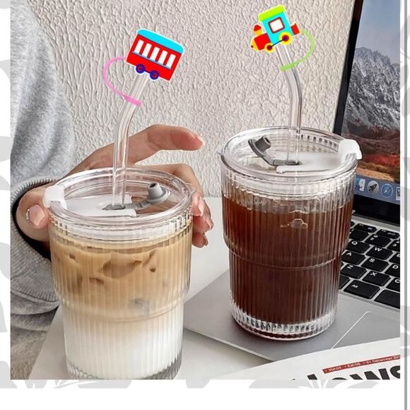 Colorful Train Themed Reusable Food Grade Silicone Straw Sleeve Caps 6pcs NIP - Picture 6 of 12